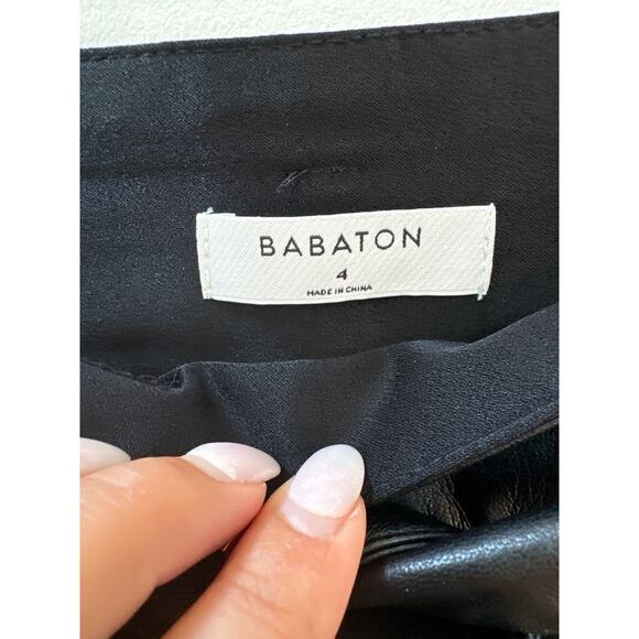 Babaton Aritzia Vegan Faux Leather Belted Pants Tie Front High Rise Black - Picture 4 of 7